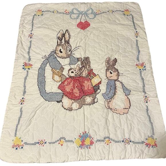 Vintage Beatrix Potter Peter Rabbit Baby Quilt Blanket Handmade Nursery 1990 - Picture 1 of 12